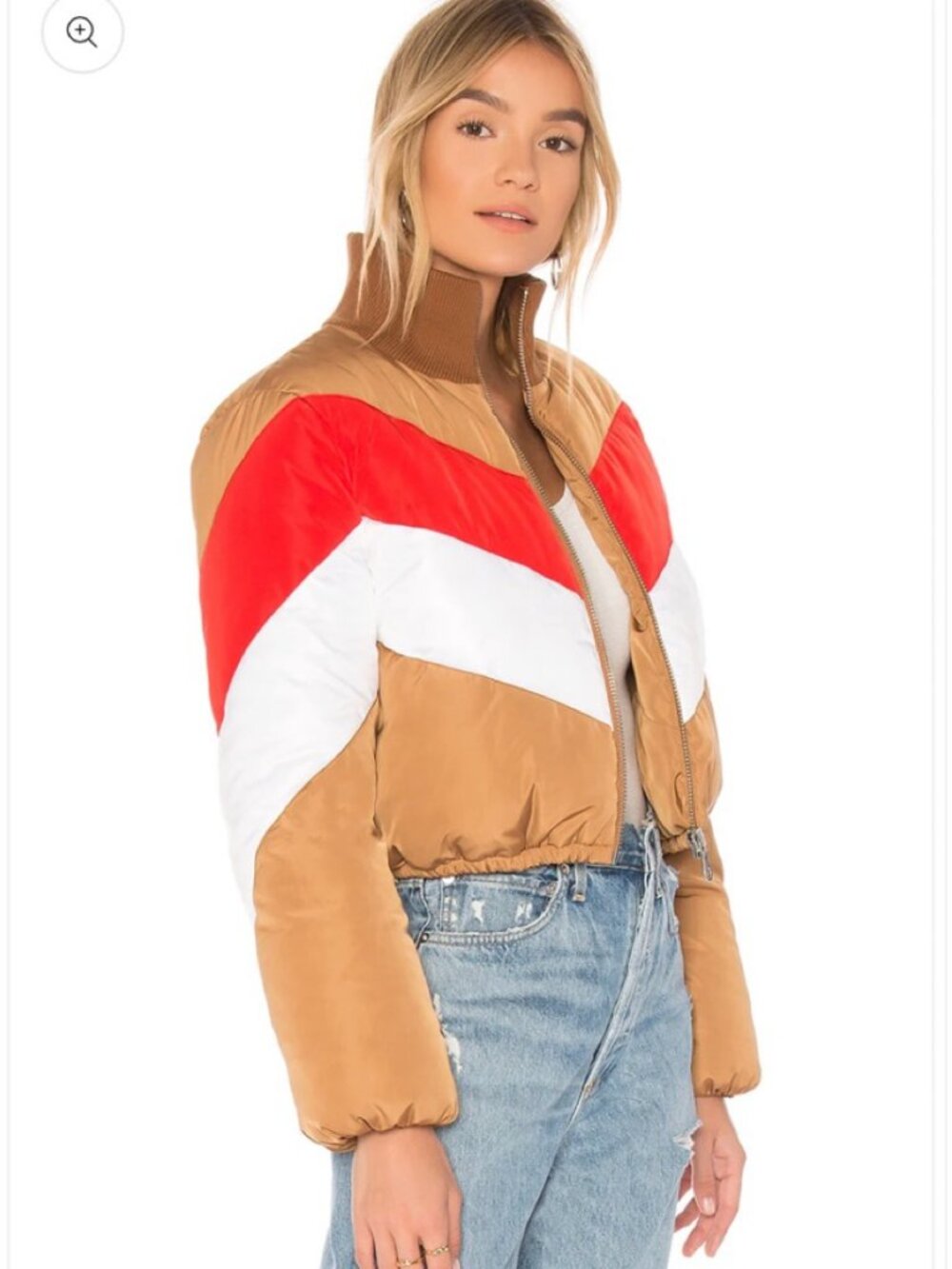 Tularosa Brown Red White Colorblock Cropped Puffer Jacket – S